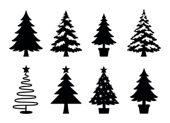 Christmas tree silhouette icons set &ndash; holiday, festive and evergreen symbols