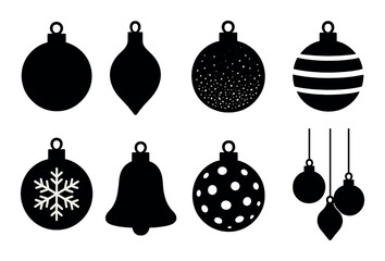 Ornament silhouette icons set – simple decoration, holiday design symbols