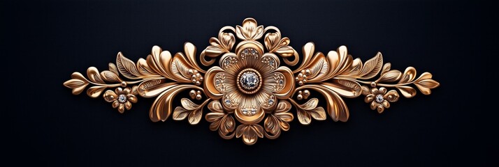 Ornate floral design with intricate detailing handcrafted in gold on a dark background