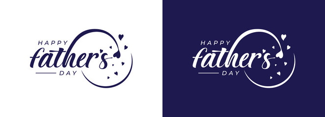 Most Happy Father’s Day logo design. Happy Father's Day. Cursive or signature lettering, blue and white color, love or heart circle vector editable design template.