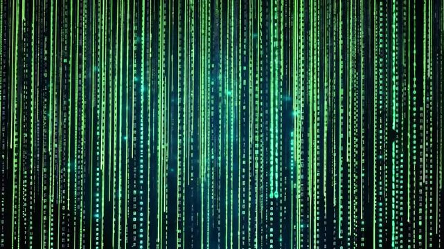 Digital Waterfall Cascading code streams down a black background, with light effects highlighting the motion of data