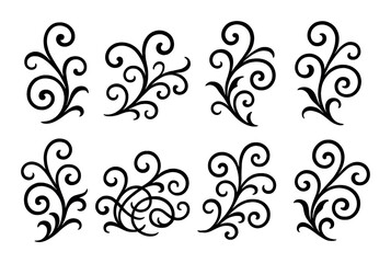 Karakusa vines icons set &ndash; silhouette, ornamental and decorative floral designs