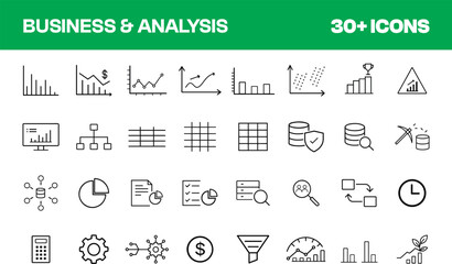Business & Analysis Icons - Editable Stroke Vector Set for Finance, Strategy, and Growth