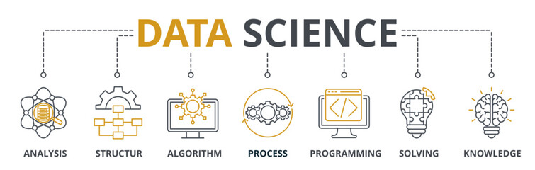 Data Science web banners concept vector illustration with keywords and icons