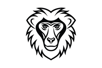 Striking black and white baboon head illustration