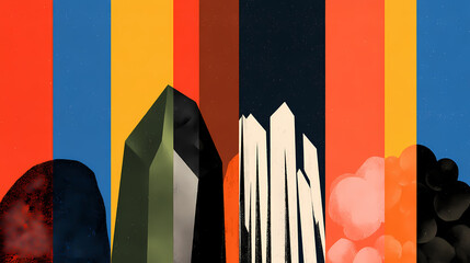 A vibrant bar graph comparing ore yields from different mining techniques. raw shapes. Illustration