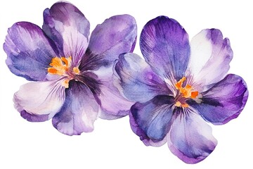Obraz premium Two watercolor violet flowers with visible stamens are painted on a transparent background