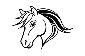 Elegant horse head profile black and white line art design