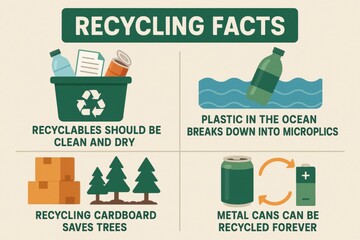 Informative environmental poster showing simple recycling tips and facts for conservation