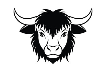 Majestic black and white bull head illustration strong animal portrait