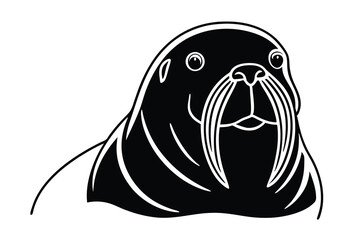 Majestic walrus portrait black and white illustration