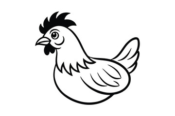 Adorable cartoon hen black and white illustration