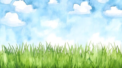Obraz premium Watercolor illustration of grass and a clear sky.