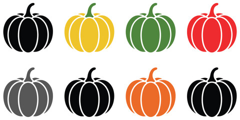 Colorful Pumpkins Autumn Harvest Clipart Set, Black vector Silhouette Pumpkins with Variations, 