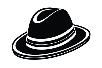 Stylish fedora hat black and white illustration