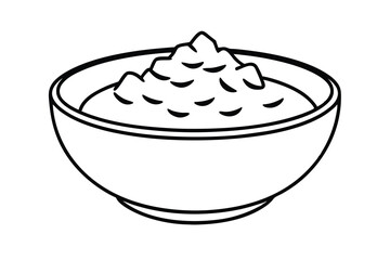 A bowl of creamy mashed potatoes simple line art illustration