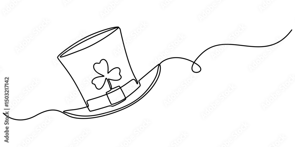 Poster continuous one line art drawing leprechaun hat, one line drawing. continuous line art. leprechaun ha