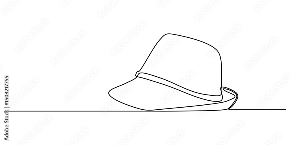 Poster Continuous one line art drawing leprechaun hat, One line drawing. Continuous line art. Leprechaun hat with clover leaf. Hand drawn minimalistic design for simple logo, icon or emblem for St. Patrick. 