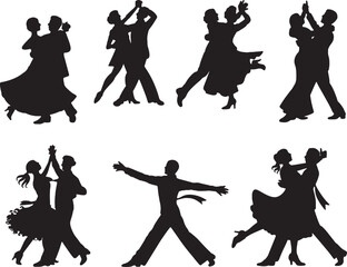 Ballroom dance silhouettes couples partnering gracefully