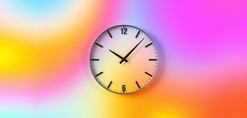 Modern clock face on vibrant gradient background, ample copy space,  abstract background, clock