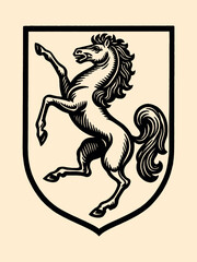 Heraldic horse in shield engraving style vector illustration

