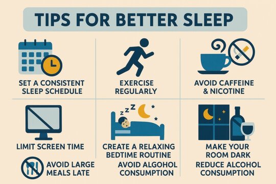 Infographic showing sleep improvement tips for better rest and lifestyle advice