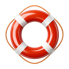 A vibrant lifebuoy floating against a blank backdrop, suggesting safety and rescue