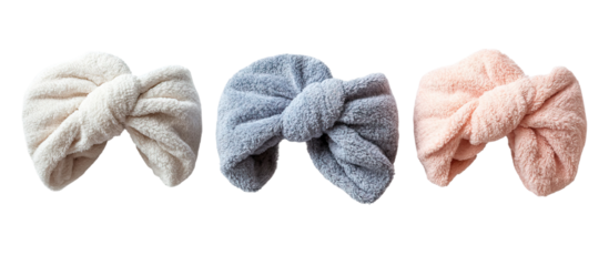 Set of spa headbands made of plush fabric for facials.