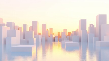 Fototapeta premium Abstract cityscape at dawn, bathed in pale light.