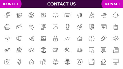 Contact us line icons set vector illustration. editable stroke