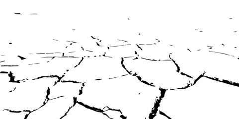  A stark, black and white vector illustration of cracked ground, viewed from a low angle.