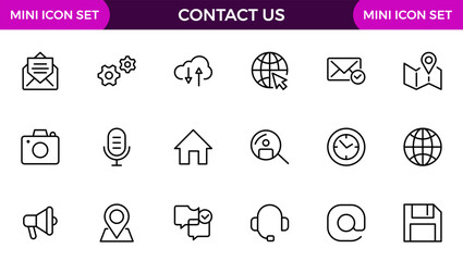 Contact us line icons set vector illustration. editable stroke