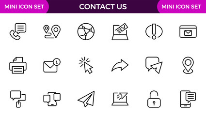 Contact us line icons set vector illustration. editable stroke