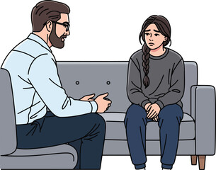 Therapist or Counselor Discussing with a Distressed Female Patient