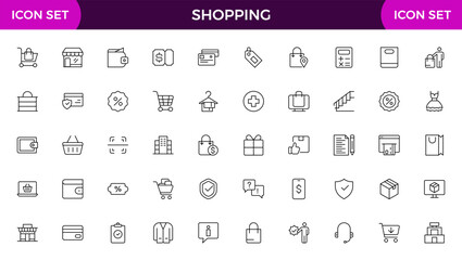 Shopping outline icon set. Set of shopping cart icons. Collection of web icons for online store, from various cart icons in various shapes.