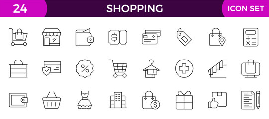 Shopping outline icon set. Set of shopping cart icons. Collection of web icons for online store, from various cart icons in various shapes.