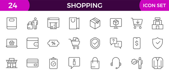 Shopping outline icon set. Set of shopping cart icons. Collection of web icons for online store, from various cart icons in various shapes.