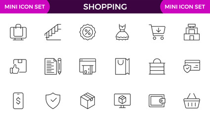 Shopping outline icon set. Set of shopping cart icons. Collection of web icons for online store, from various cart icons in various shapes.