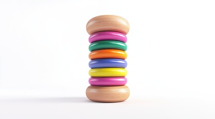 Wooden stacking toy with colorful rings