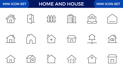 Home and house line icon collection. Real estate, building, key, smart home, family, home loan, rent house and management icon set. UI outline icons pack