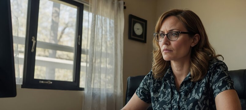 Woman uses computer to process medical bills and billing codes