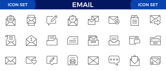 Email line icon collection. Informations, message, transfer, letter, text, gmail and communication icon set.