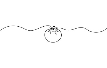 Single one line drawing of whole and sliced healthy organic tomatoes for farming logo, Continuous one line several red tomato isolated on white background. Simple vegetable silhouette.