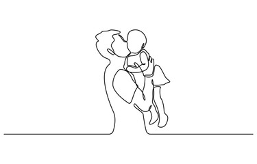 Fathers Day Line Art Illustration. Father and Baby Continuous One Line Drawing. Happy Family Minimalist Illustration.