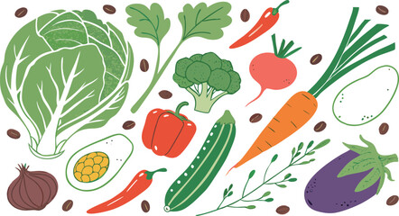 Watercolor Vegetables Set | a watercolor-style vector illustration of a variety of fresh vegetables arranged on a white background. Include colorful, hand-painted representations of vegetables.