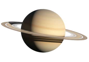 Realistic cgi render of the planet saturn with distinctive ring system Isolated on transparent background