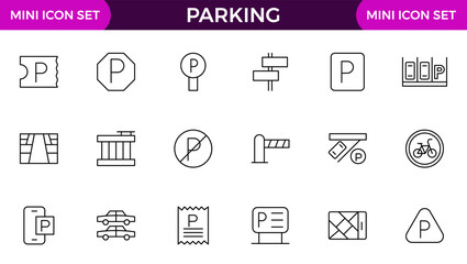 Parking line icon collection. Garage, paid parking, lift, automobile and car parking icon set.