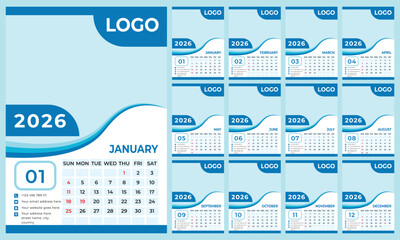 12 page wall calendar 2026, 2026 Wall Calendar Design Template
