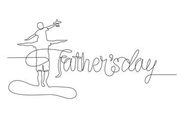 Fathers Day Line Art Illustration. Father and Baby Continuous One Line Drawing. Happy Family Minimalist Illustration.