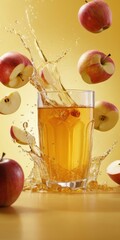 Refreshing Apple Juice Splashing From a Glass Surrounded By Fresh Apples